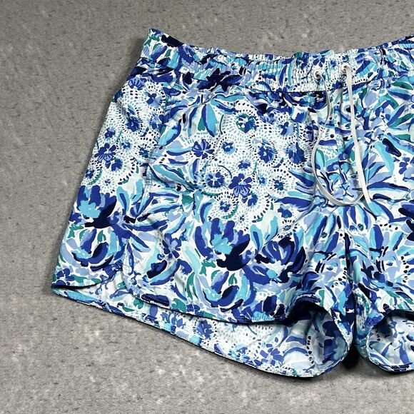 LILLY PULITZER Luxletic Run Around Shorts Womens L Blue Multi Dopamine Boost - Picture 4 of 13